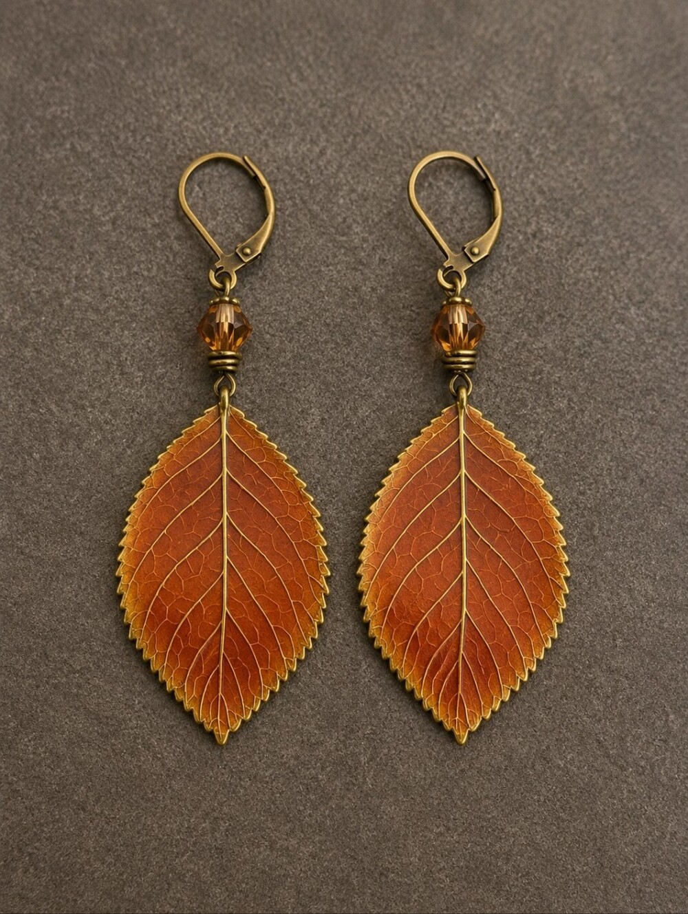 3/$30 VTG Bronze Autumn Leaf Dangle Leverback Hook Earrings